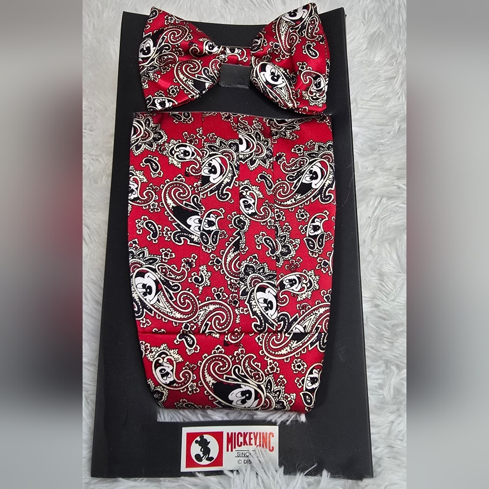 Disney Mickey Mouse Paisley Bow Tie + Cummerbund Set – Red, Black & White